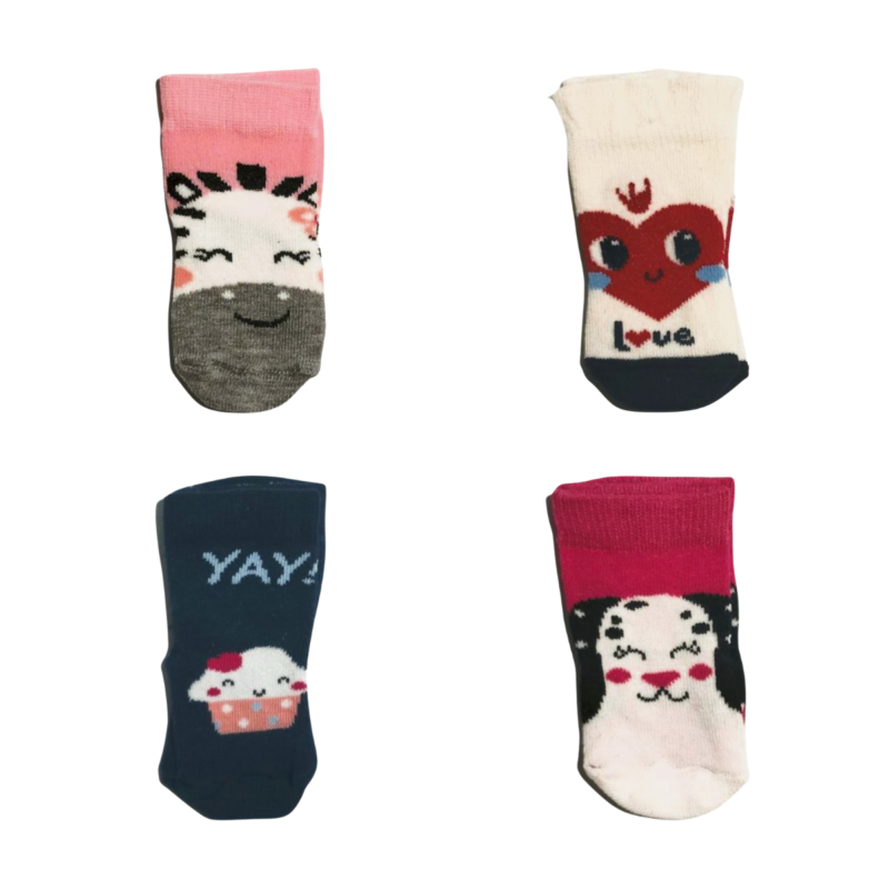 Adorable Baby Girl Socks - Set of 4 Pairs | 0 - 6 Months