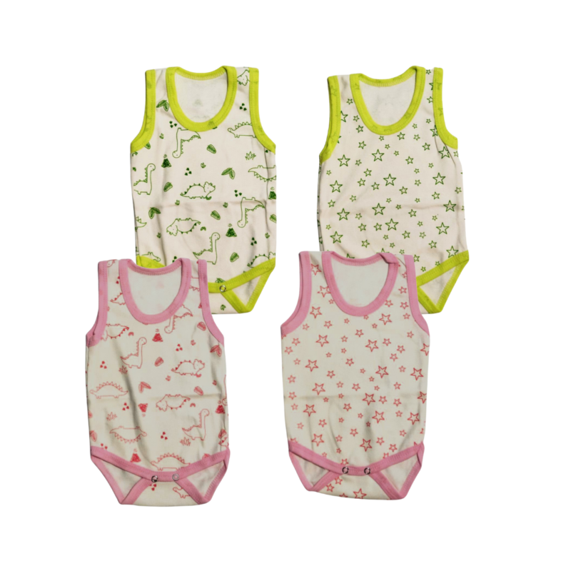 Adorable Baby Girl Tag less Summer Dino & Star Bodysuit - 4 Piece Set